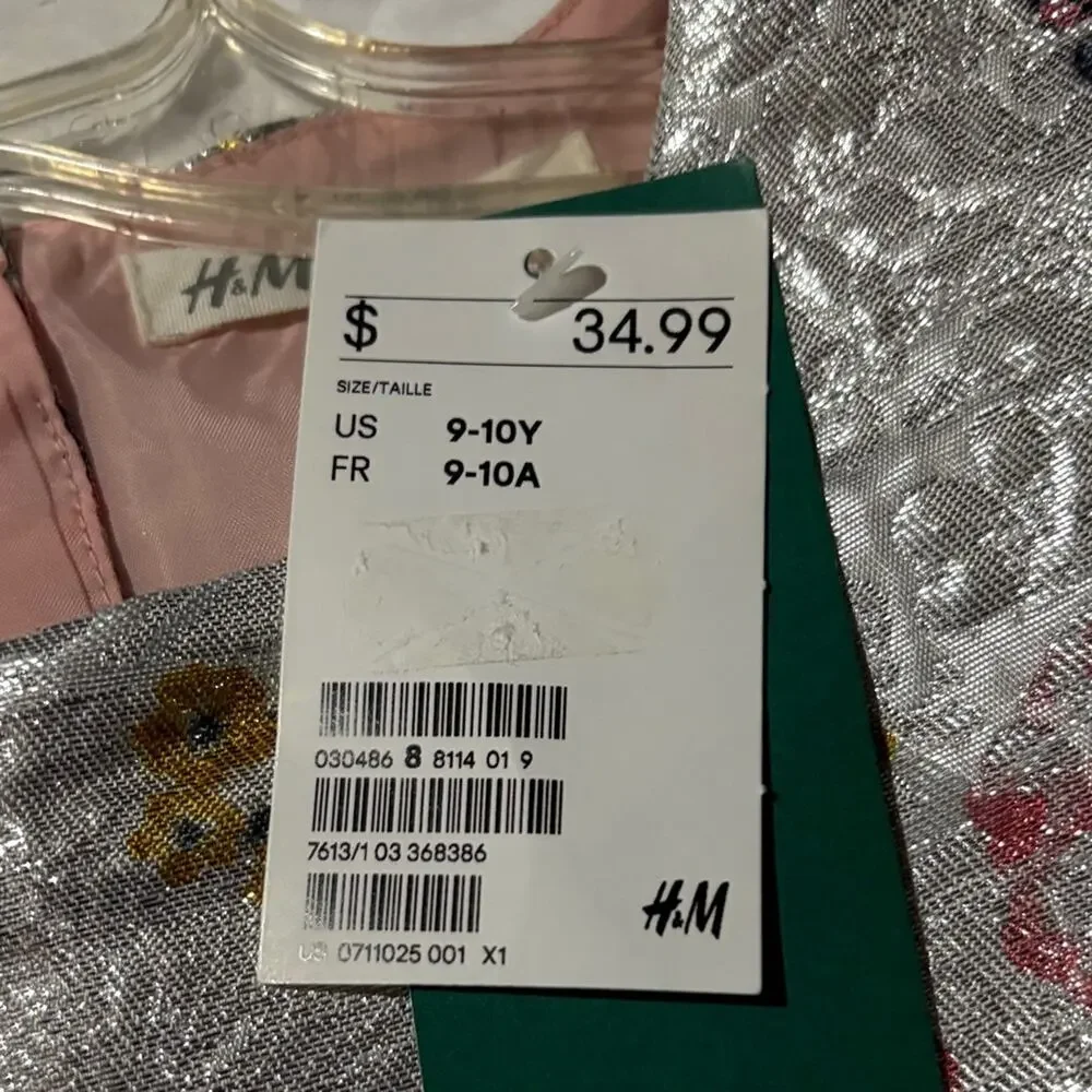 H & M 9/10 Floral Metallic Dress new with tags nwt pink mustard fall look shiny